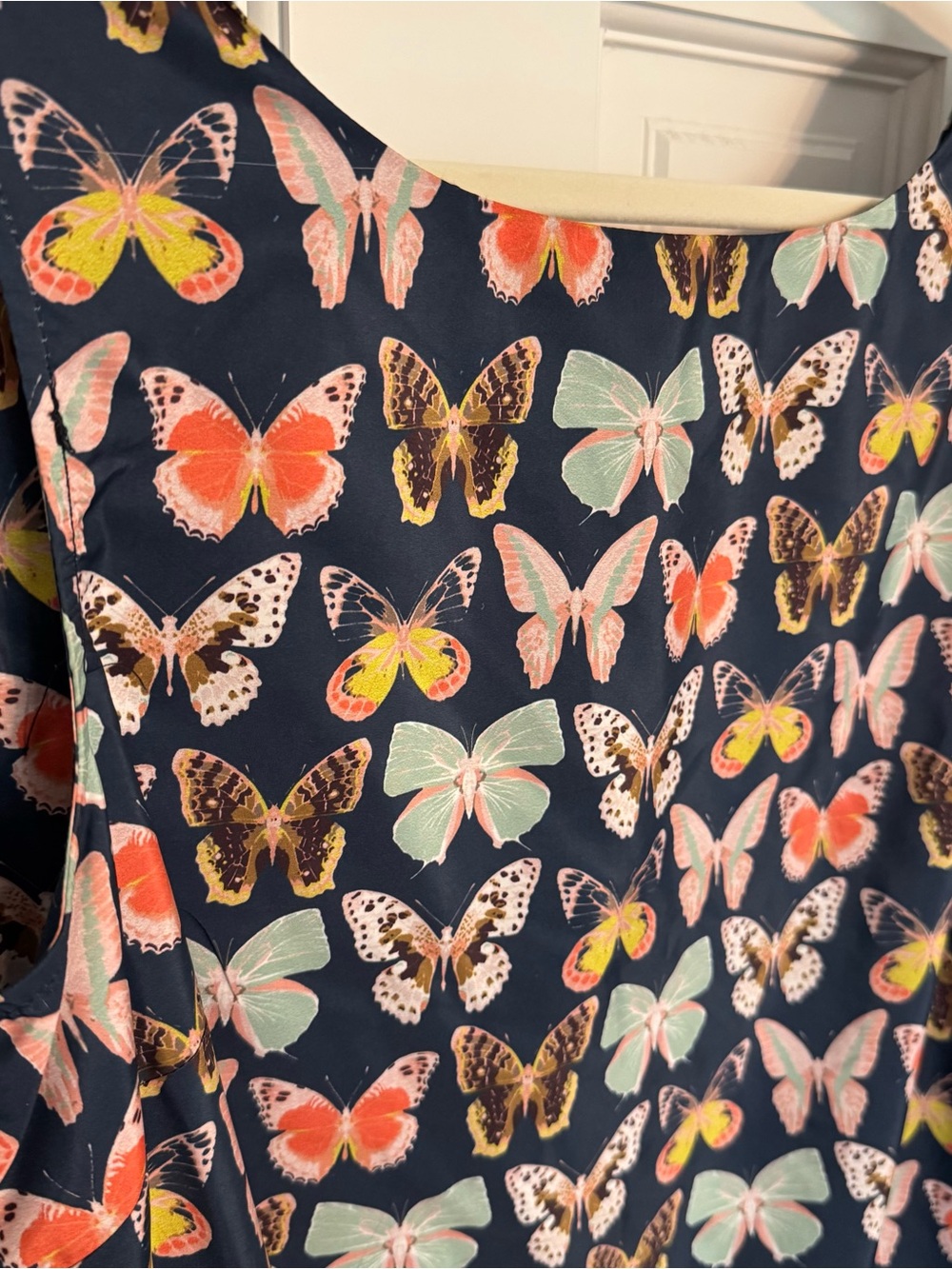 Maeve Butterfly Mod Mini Dress Navy Print Ruffle-Hem Dress pockets 6p petite - Picture 6 of 11
